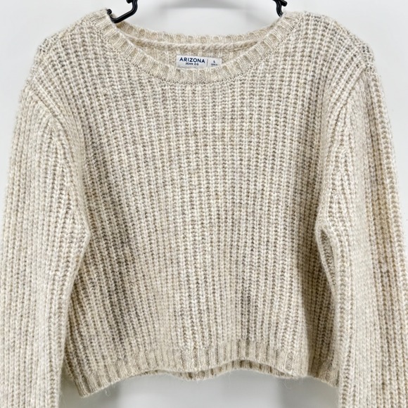 Arizona Jean Co Womens Cropped Monochrome Preppy Oatmeal Ribbed Knit‎ Sweater L - Picture 5 of 11